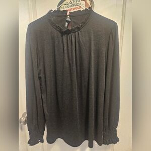 Black Ruffle Long Sleeve Blouse M Goth